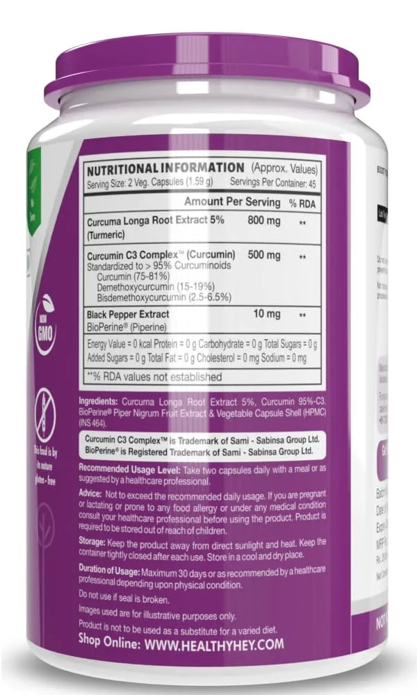 Curcumin with Bioperine 1310mg (Ultra Pure) | Organic Turmeric, 90 Vegetable Capsules with Piperine