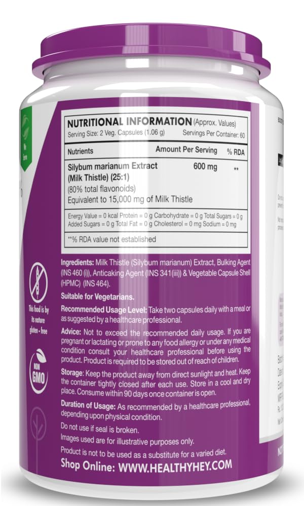 Nutrition Milk Thistle (Silymarin Marianum) - 600mg Extract - Support Liver Health - 120 Veg. Capsules