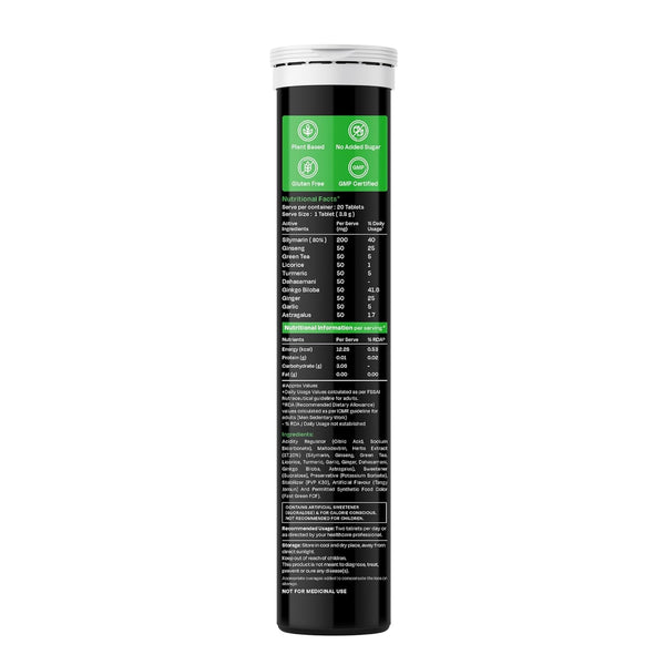 Auric Liver Detox Effervescent Fizzy Water with 10 Ayurvedic Herbs Drop, Dissolve, Fizz, Drink 60 Tablets