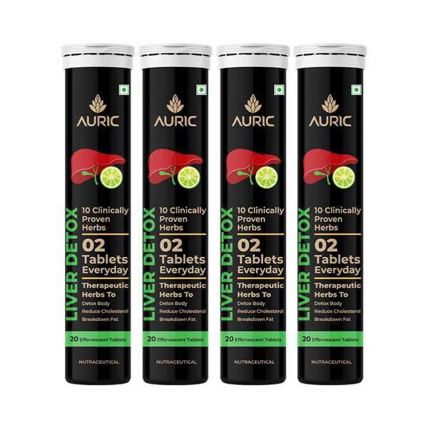 Auric Liver Detox Effervescent Fizzy Water with 10 Ayurvedic Herbs Drop, Dissolve, Fizz, Drink 80 Tablets