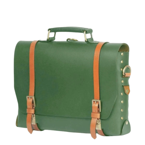 Green Leather Laptop Bag - Leather Travel bag - Backpack - Classic Vintage Look - Leather Messenger Bag - www.oliveroutlet.com