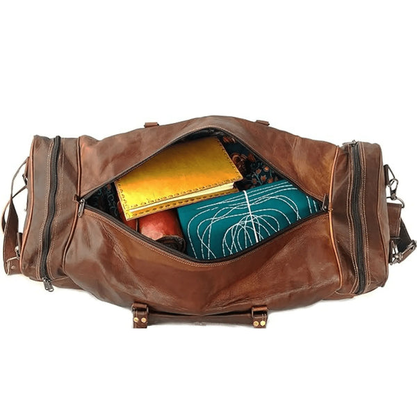 Weekender Leather Travel Bag - High Quality Vintage Brown Leather Bag - www.oliveroutlet.com