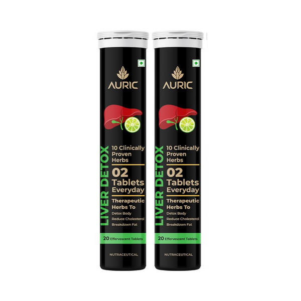 Auric Liver Detox Effervescent Fizzy Water with 10 Ayurvedic Herbs Drop, Dissolve, Fizz, Drink 40 Tablets