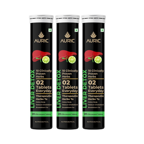 Auric Liver Detox Effervescent Fizzy Water with 10 Ayurvedic Herbs Drop, Dissolve, Fizz, Drink 60 Tablets