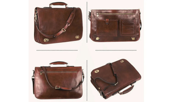 Laptop Bag - Leather Messenger Bag 15 Inch Laptop Bag Briefcase Business Bag Shoulder Bag - Dark Brown