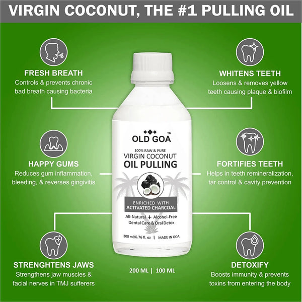 Oil Pulling Oil Mouthwash For Strong Teeth And Gums. Oil Pulling For Mouth, Gums And Healthy Teeth - Activated Charcoal - 200ml - www.oliveroutlet.com
