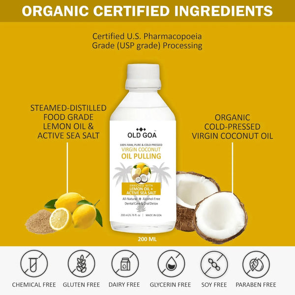 Oil Pulling Oil Mouthwash For Strong Teeth. Oil Pulling For Mouth, Gums And Healthy Teeth - Lemon Oil & Active Sea Oil - 200ml - www.oliveroutlet.com