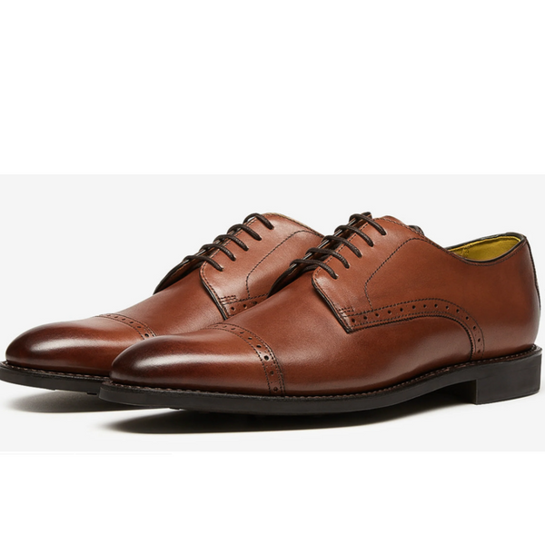 Oliver Sweeney Antiqued Leather Derby Brogues Temple Dark Tan