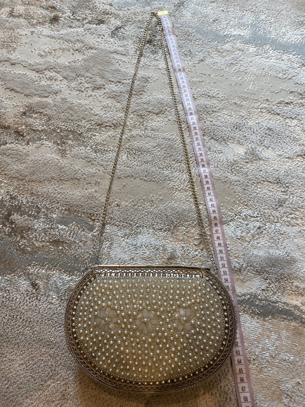 Antique Metal Clutch Sling Handbag -Vintage Bag - Boho Clutch - Mother of Pearl Purse