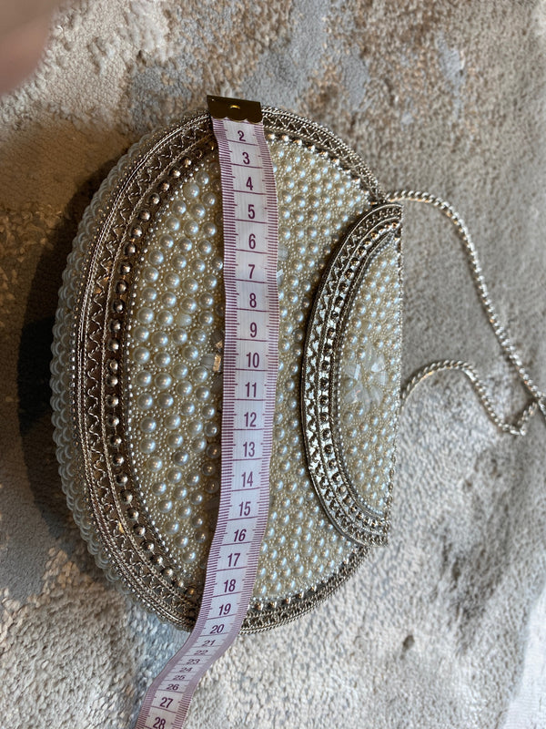 Antique Metal Clutch Sling Handbag -Vintage Bag - Boho Clutch - Mother of Pearl Purse