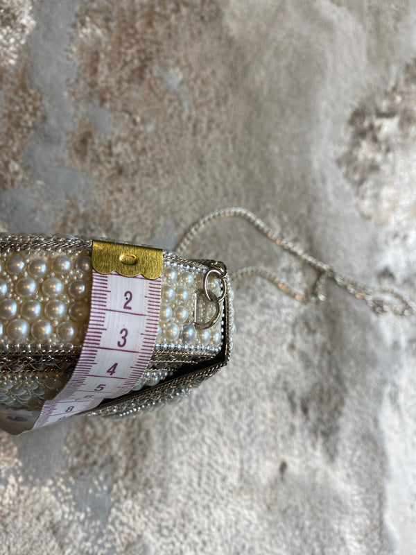 Antique Metal Clutch Sling Handbag -Vintage Bag - Boho Clutch - Mother of Pearl Purse